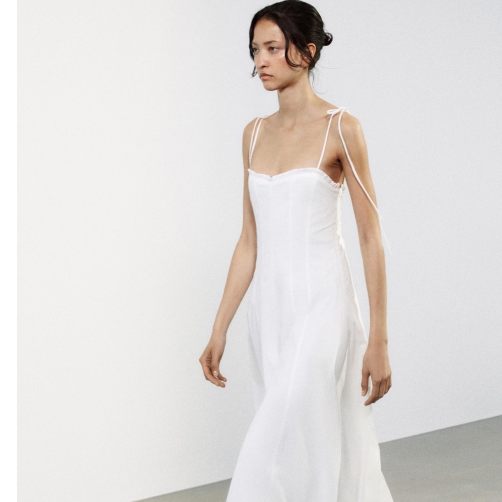 NEW with tags white ruffled poplin midi dress